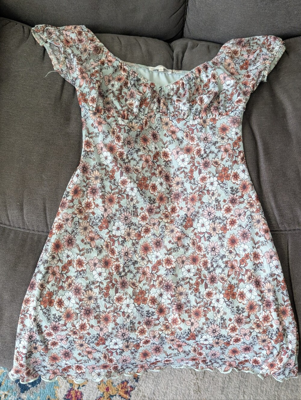 Ultra Flirt Floral Off-Shoulder Dress in Rust and Cream